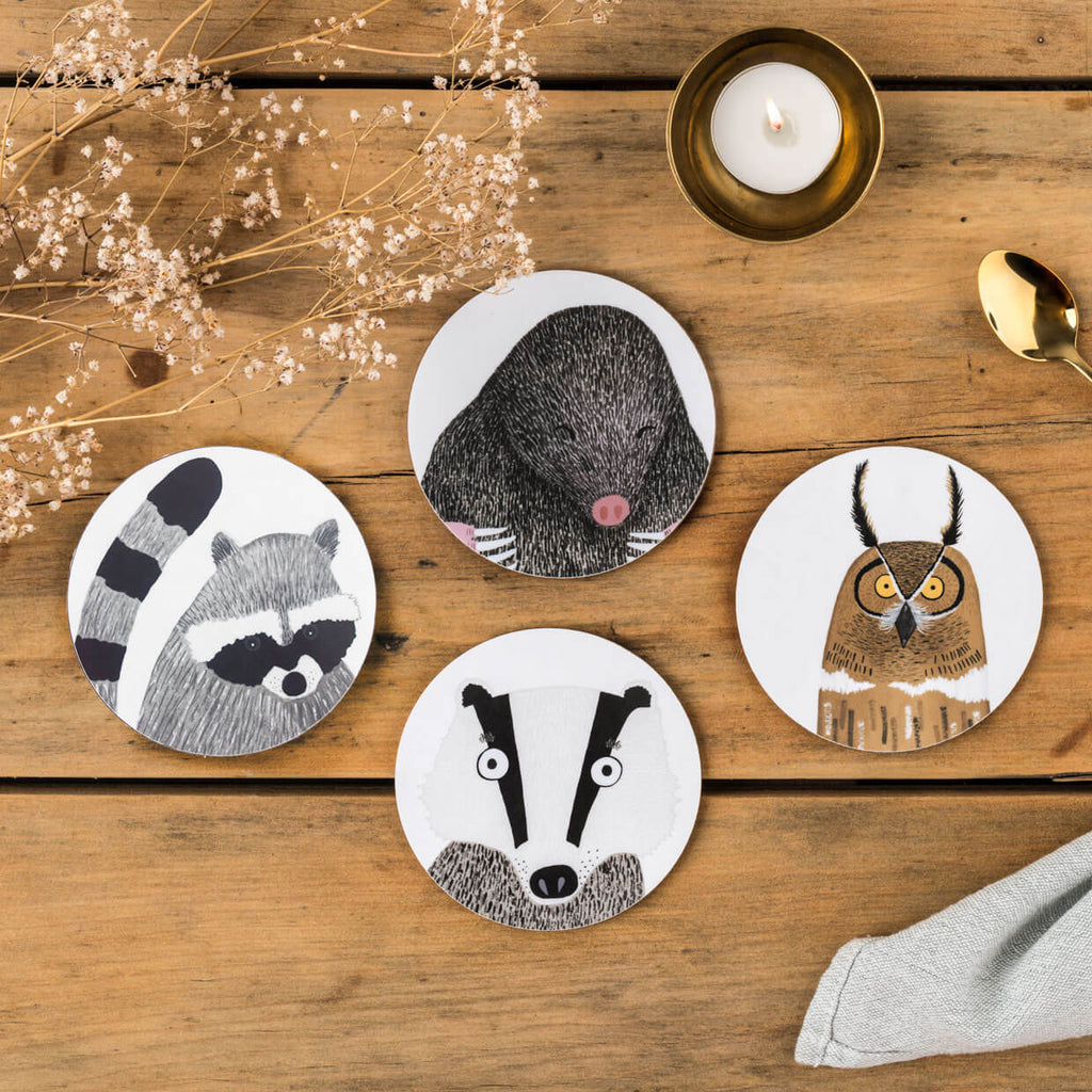 Set of Four Nocturnal Animal Coasters